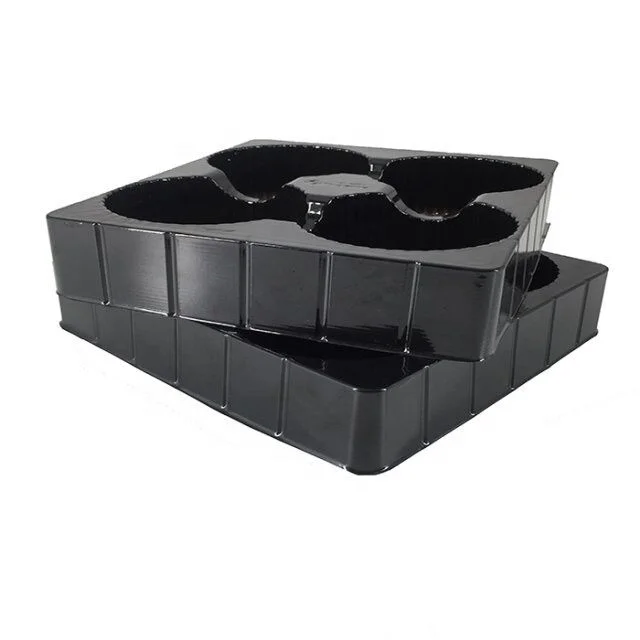 Custom Food Grade Plastic Black PET 4 Cavity Disposable Food Tray Blister Packing Trays Biscuit Chocolate Plastic Tray