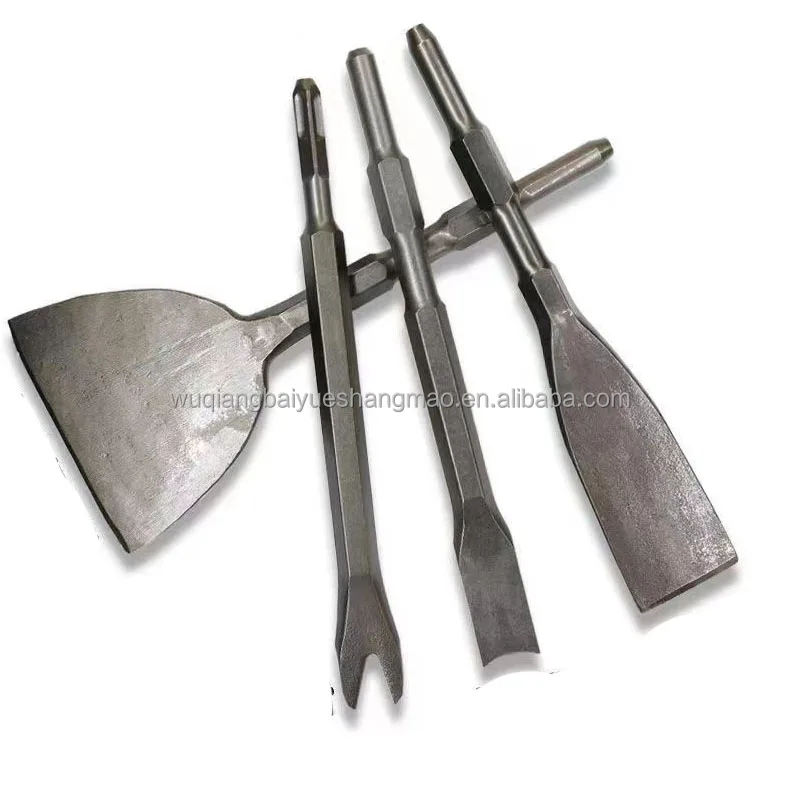 Electric hammer chisel for dismantling copper artifacts. Ultra thin widened square head hexagonal tool