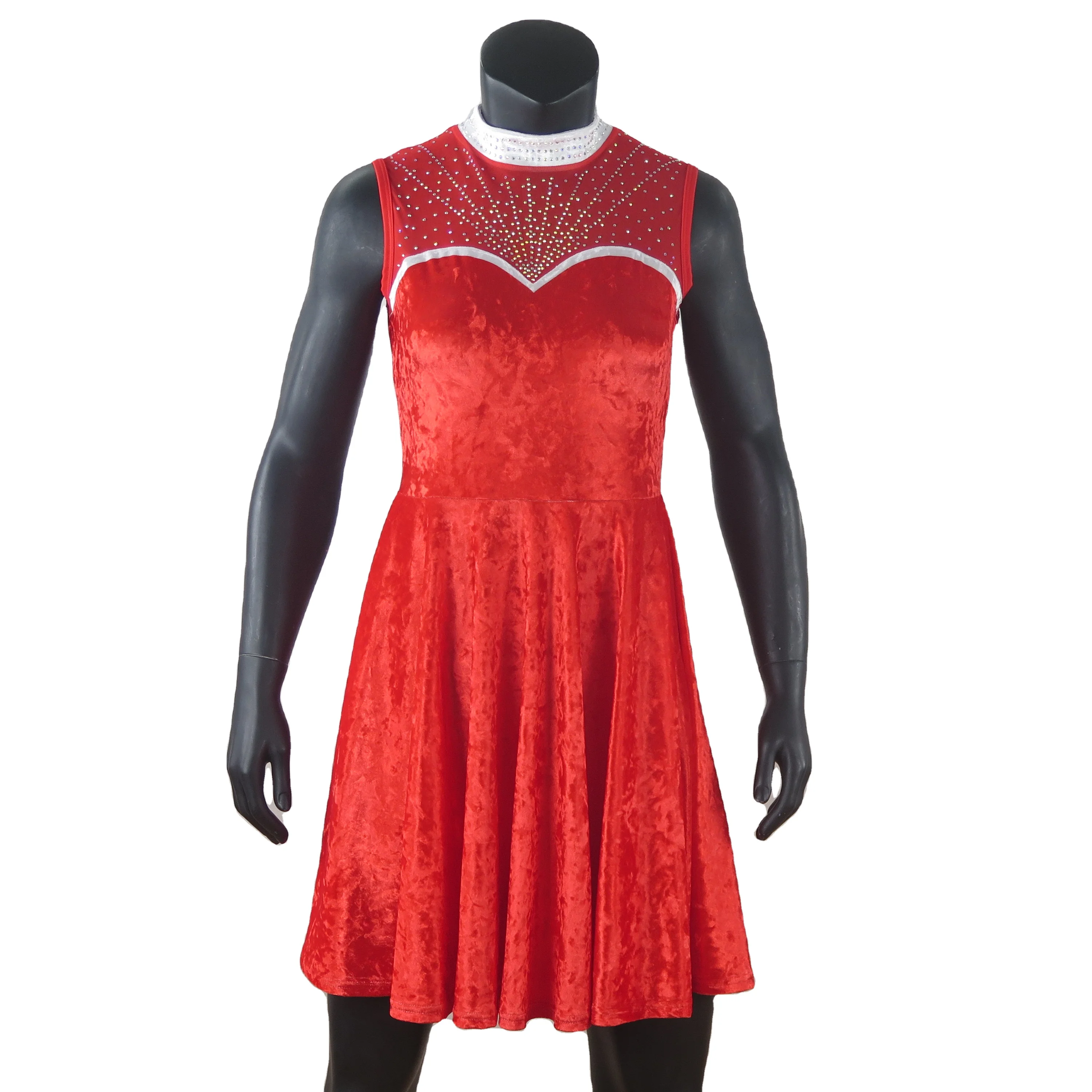professional Latin dance training dress girls Christmas performance dress competition velvet red skirt sleeveless dress