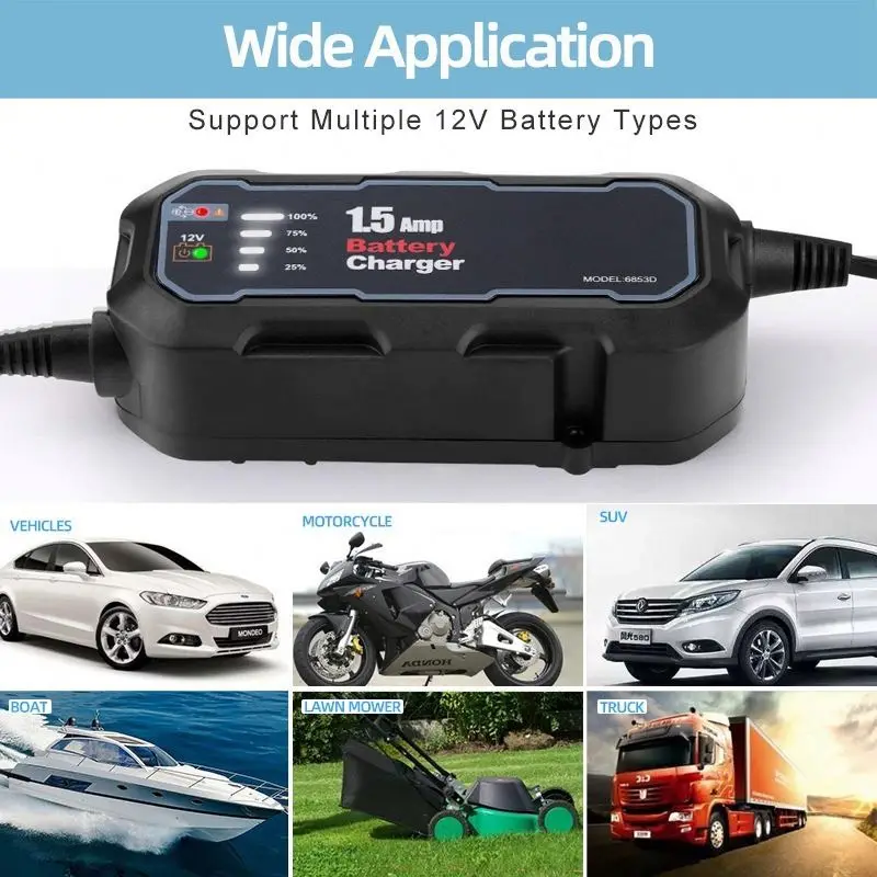 12V 1500mA Automatic Smart Motorcycle  Boat Car Battery Charger Maintainer Repair Lead -Acid Battery Charger Starting Cars