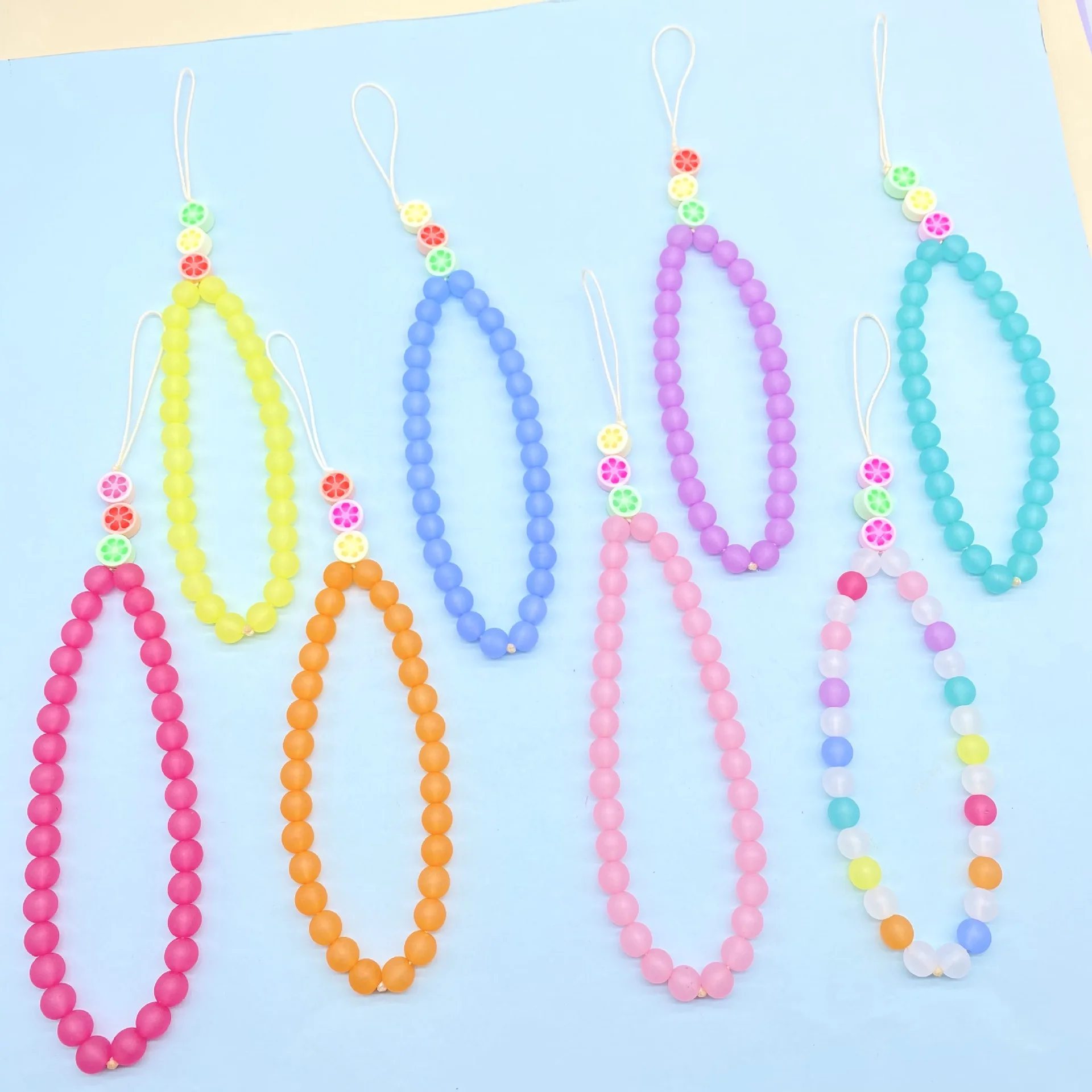 Fashion Frosted Beads Candy Color Soft Pottery Mobile Phone Lanyard Mobile Phone Chain Belt Female Ornament