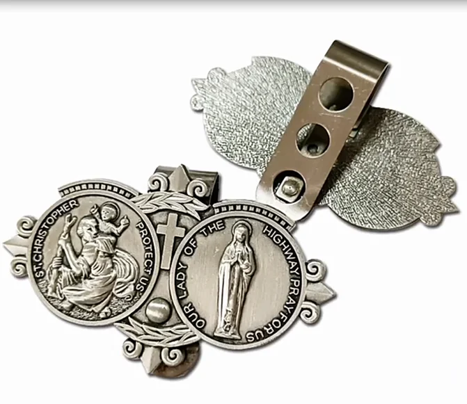 Religious Jesus jewelry metal badge sun visor clip badge 3D three-dimensional zinc alloy antique metal chest badge