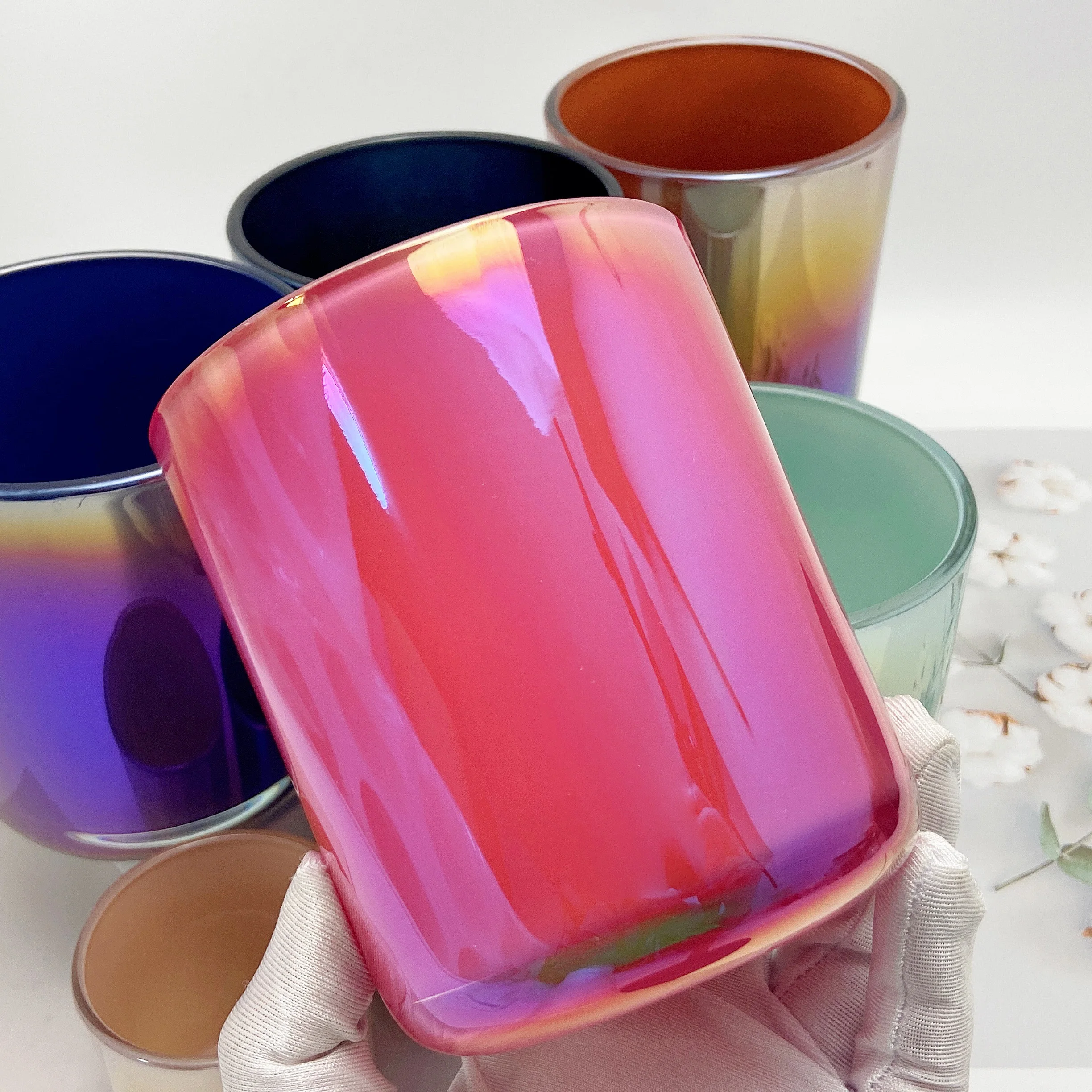 8OZ 10OZ 12OZ 16OZ Iridescent Plating Glass Creative Candle Jars Aura Vessel  Makesy Candle Glass Jar