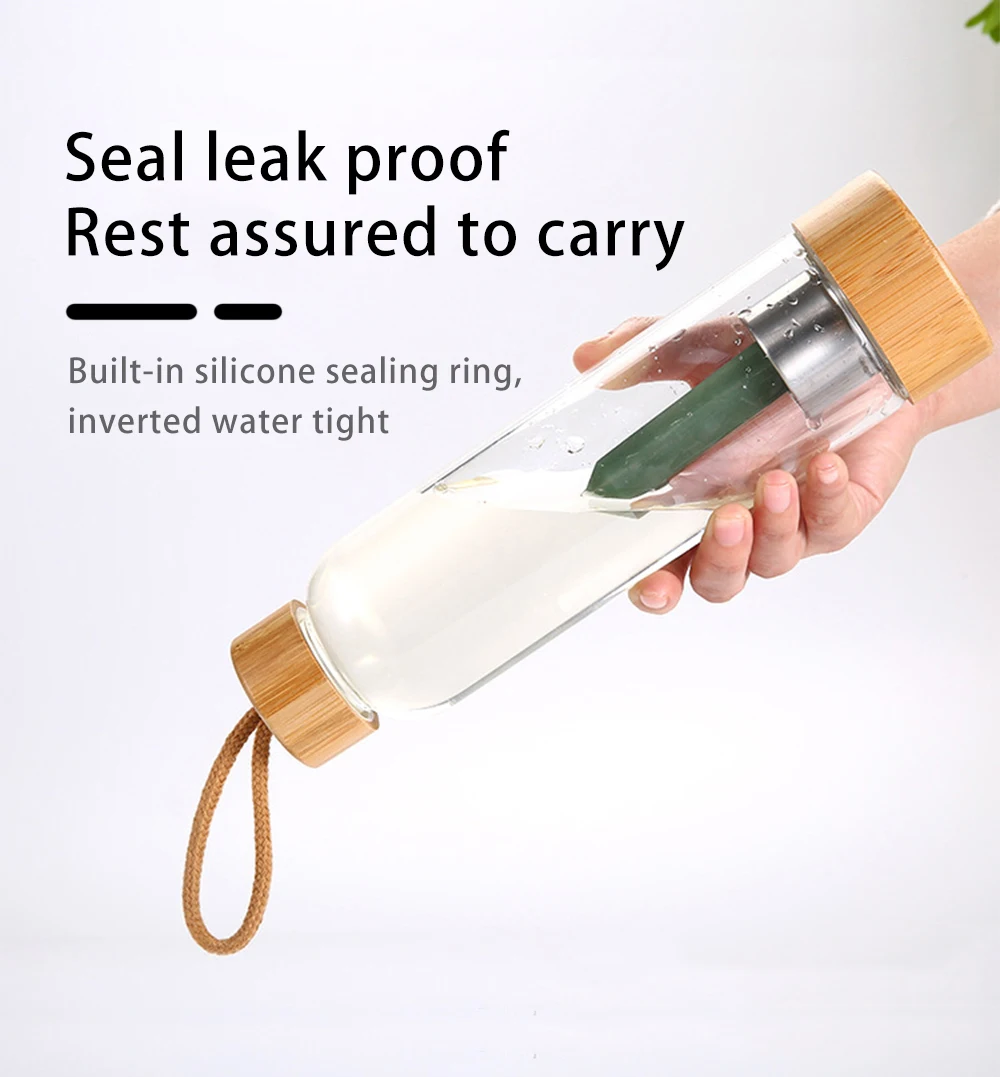 Gift Box Energy Crystal Water Bottle Natural Gemstone Water Bottles Rose Quartz Water Bottle with bamboo lid