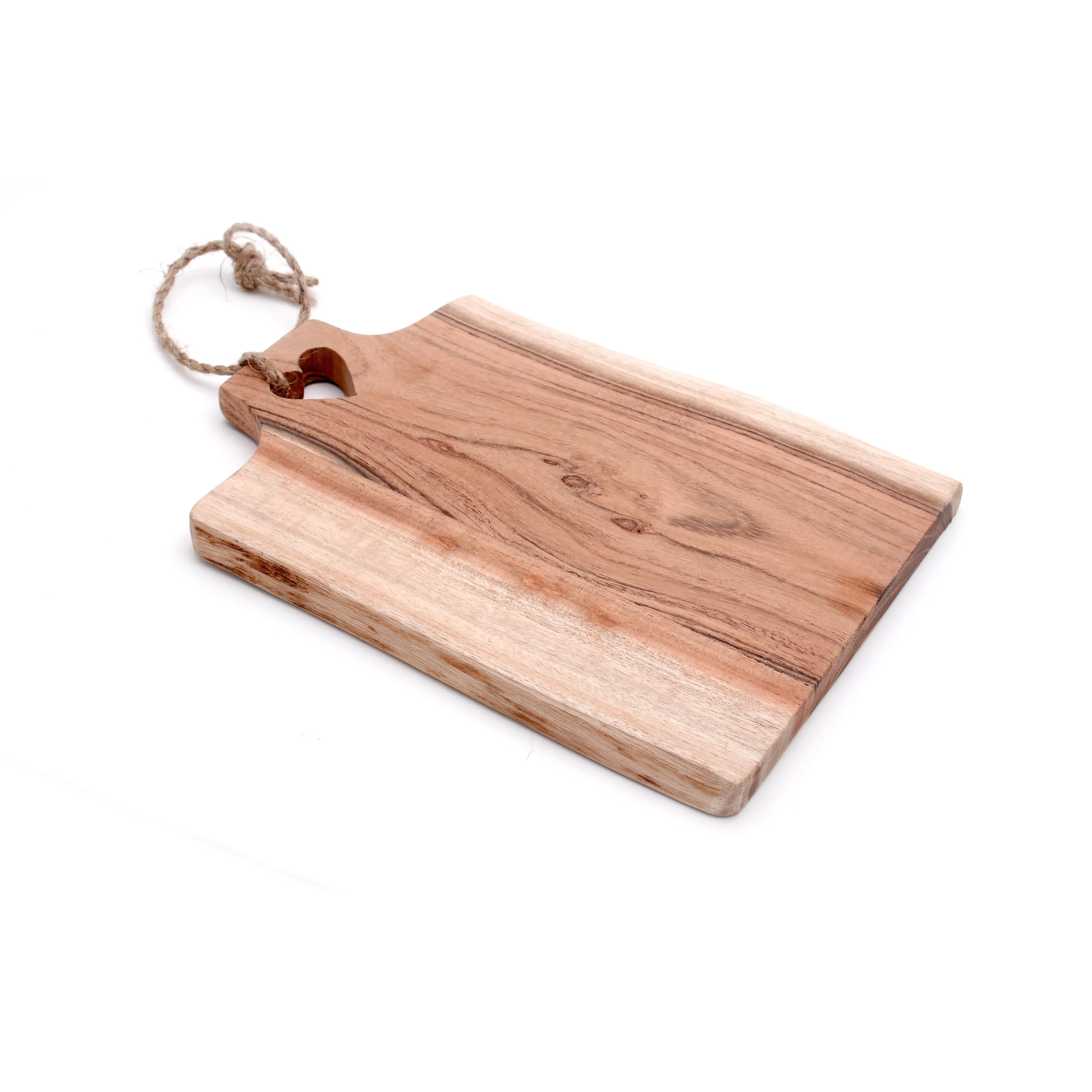 Acacia Wooden Cutting Board with Heart Hole 25x19x1.5 cm Natural Finish Rectangle Shape Large Size Acacia Wooden Cutting Board
