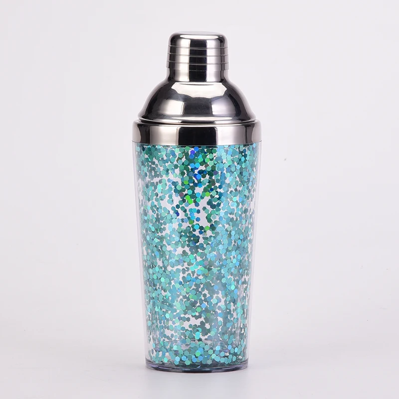 Double Wall Plastic Acrylic Shiny Tumbler MixerMartini Shaker Boston Mug Measuring Jigger Liquor Shot Cup Cocktail Shaker bottle