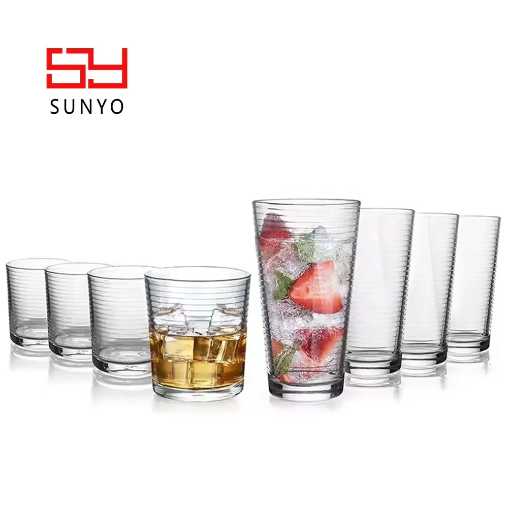 Simple Design Horizontal Stripe Ripple Home Usual Stock Various Uses Handmade Mouthblown Clearly Drinking Water Glass