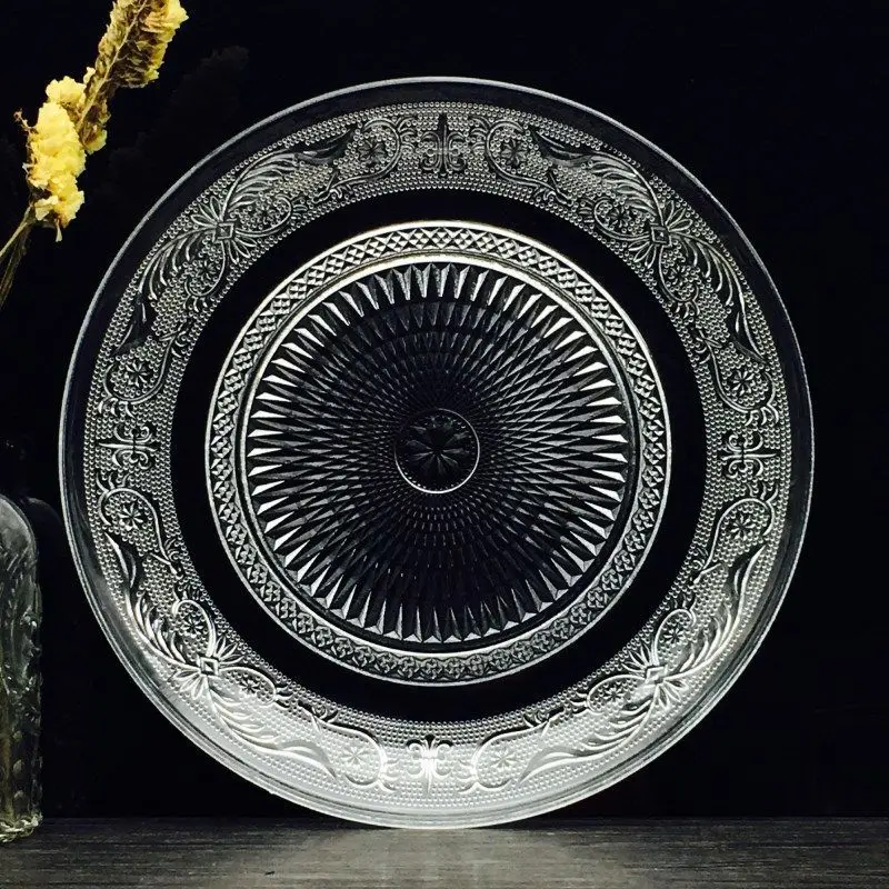 Glass tableware household transparent tempered creative bar fruit round European glass tray