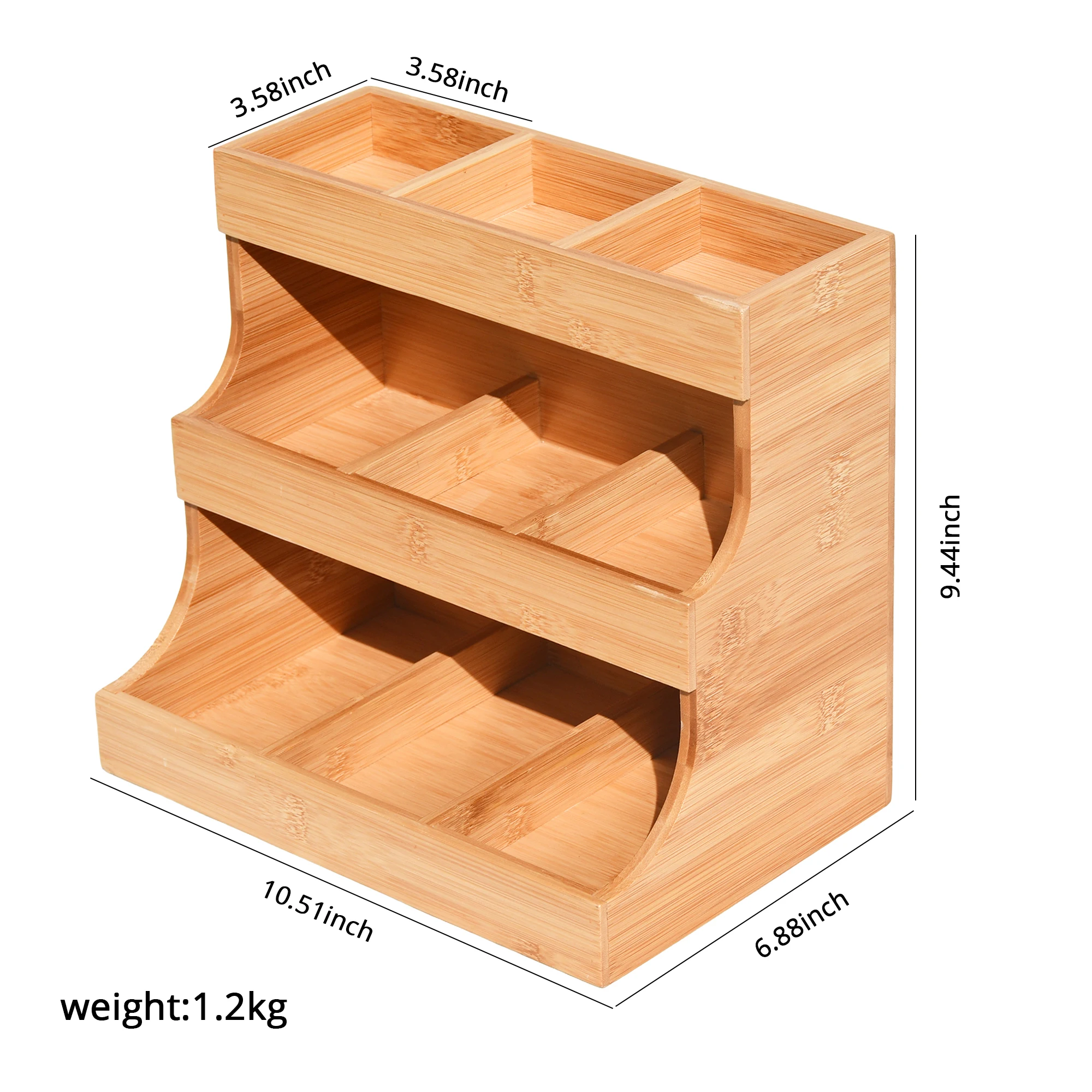 3 Tire Natural Wood Tea Bag Organizer Storage Box Rack Stackable Holder For Cabinet Counter Cafe Home Office