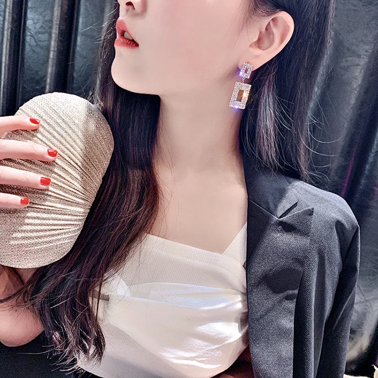 super flash geometric diamond crystal statement wild temperament long earrings personality earrings