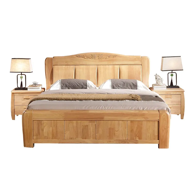 Hot-selling simple solid wood thickened bed Bedroom storage furniture Wooden double bed