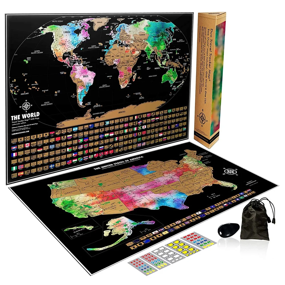 
2021 luxury customized good quality art paper Scratch off Map Travelling World Scratching Off Globe World Map With Gold Foil 