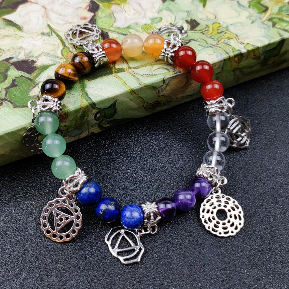 Natural originality healing crystals elastic beaded seven chakras yoga energy stone