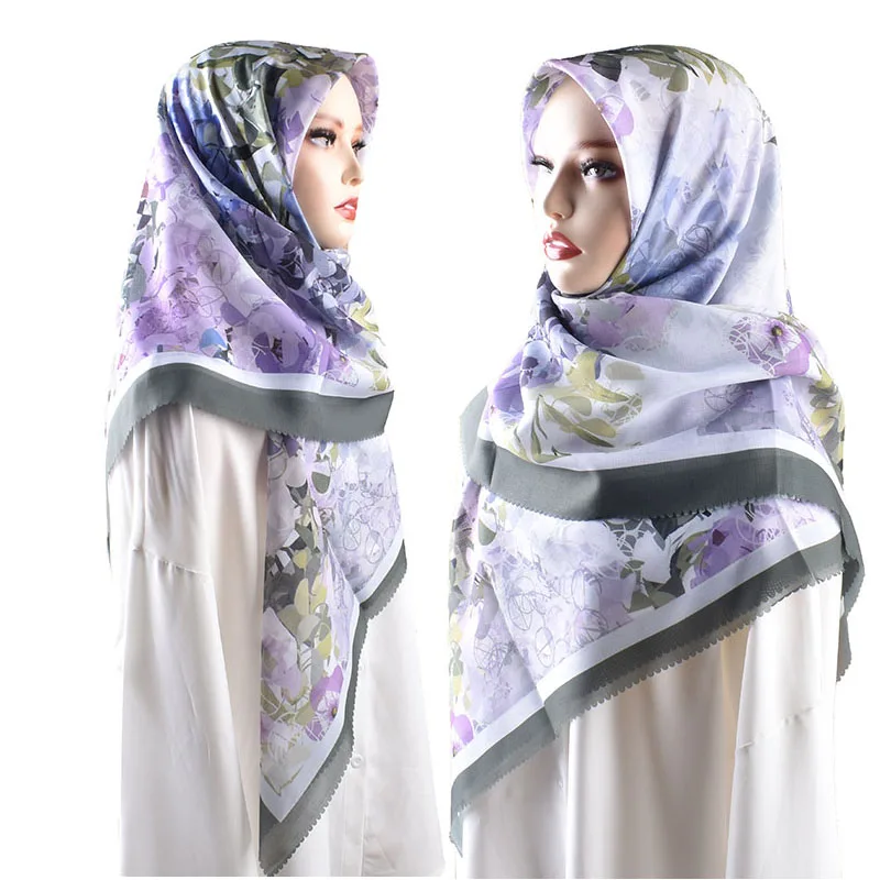 custom designer printed 110*110cm muslim women premium cotton voile ethnic scarves shawls hijab digital printing custom scarf