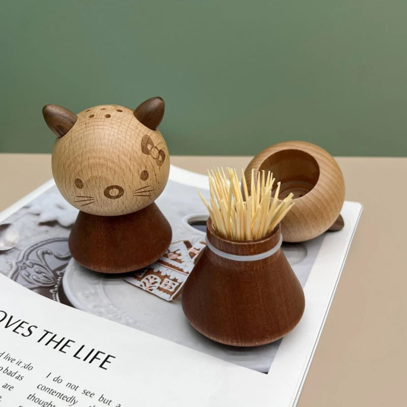 Nordic Wooden toothpick holder creative cute decoration ornaments Pure handmade solid wood toothpick box