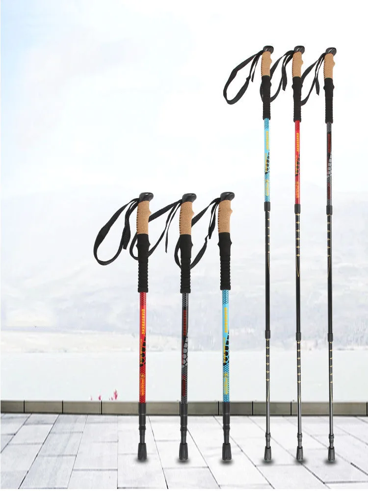 7075 Aviation Aluminum Nordic Walking Poles Stick Telescopic Outdoor Trekking Pole Walking Stick With Cork Handle Nylon Strap
