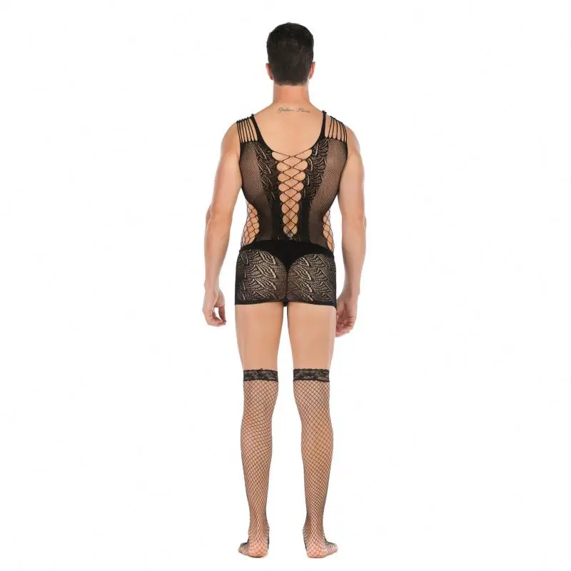 2021 Black Low Price erotic  Transparent Thin Tulle Fishnet Lingerie Sexy Underwear With stockings for man