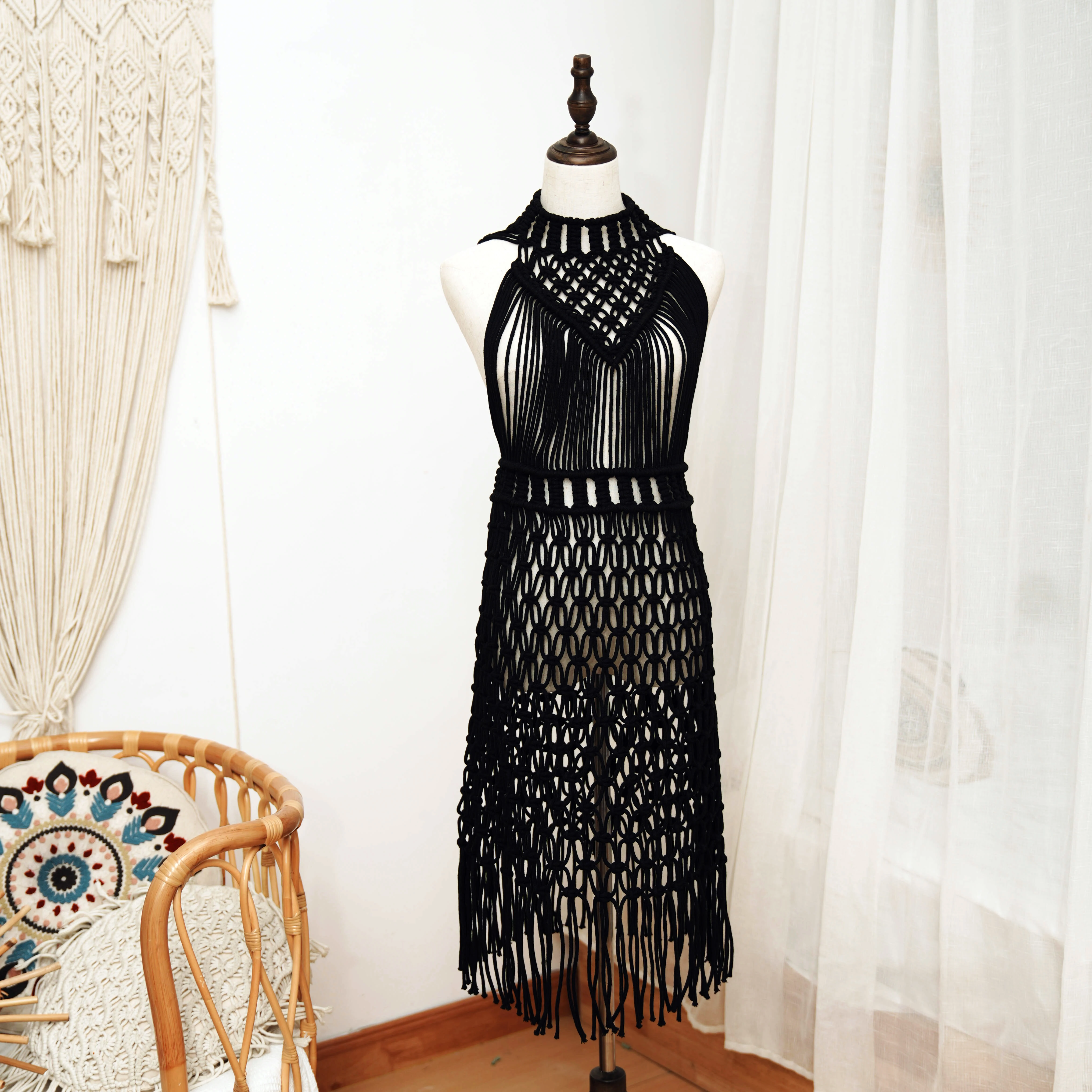 Festival Outfit Clothes Vintage Party Dress Handmade Beach Clotching Macrame Clothes Dresses