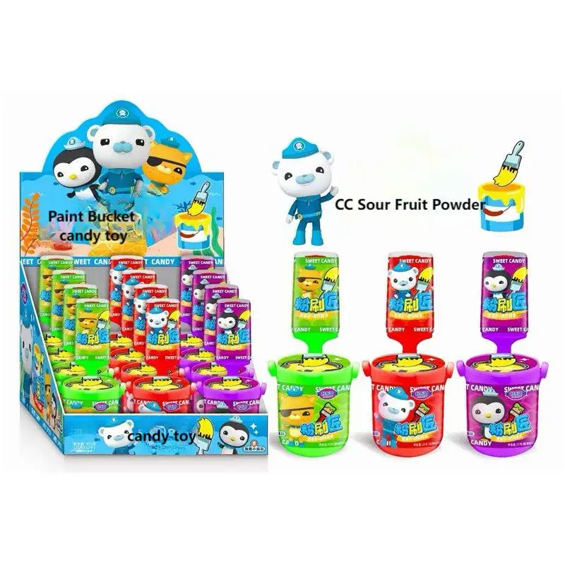 OEM ODM 2024 New Promotional Paint Bucket cc Sour Fruit  Powder And Hard Candy Lollipop Toy Candy For Kids