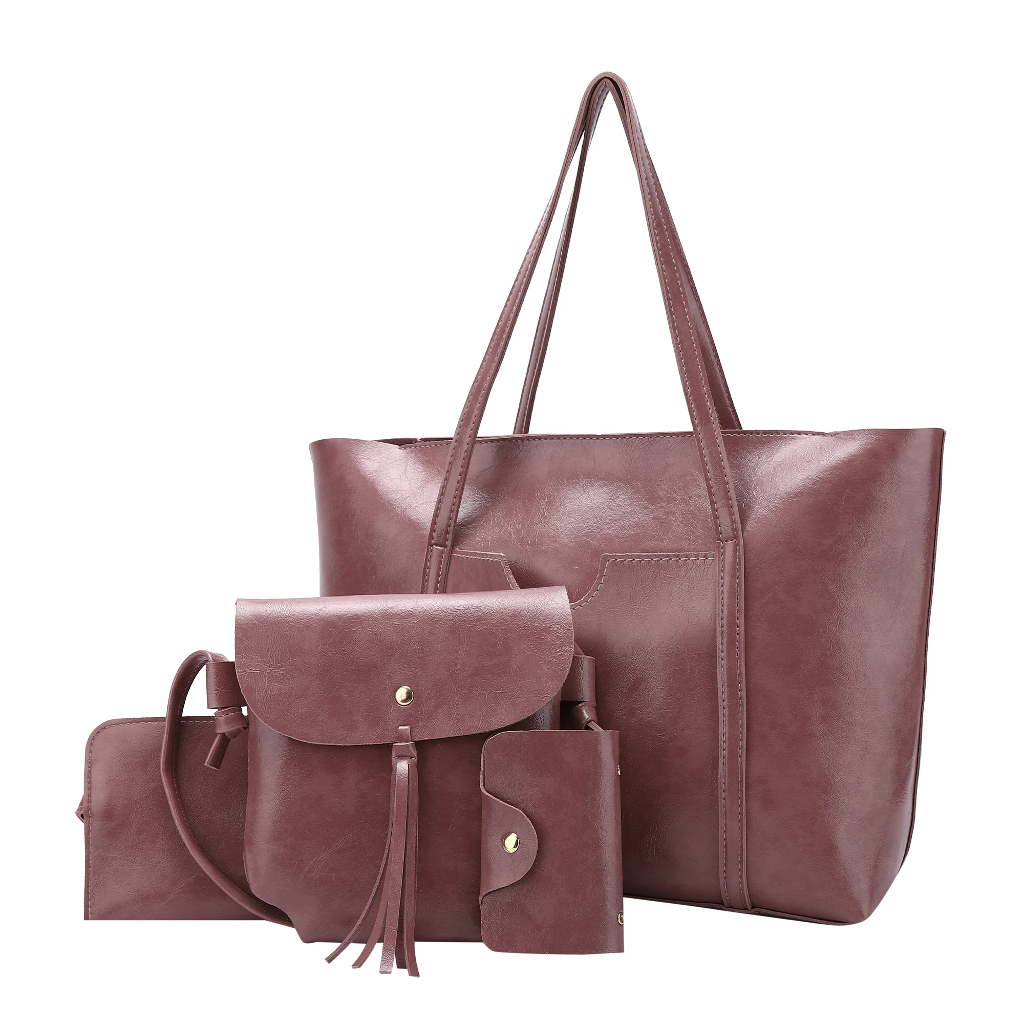 Angelkiss eco vegan pu leather stylish ladies tote purse shoulder bag tote handbags sets 4 in 1  for women