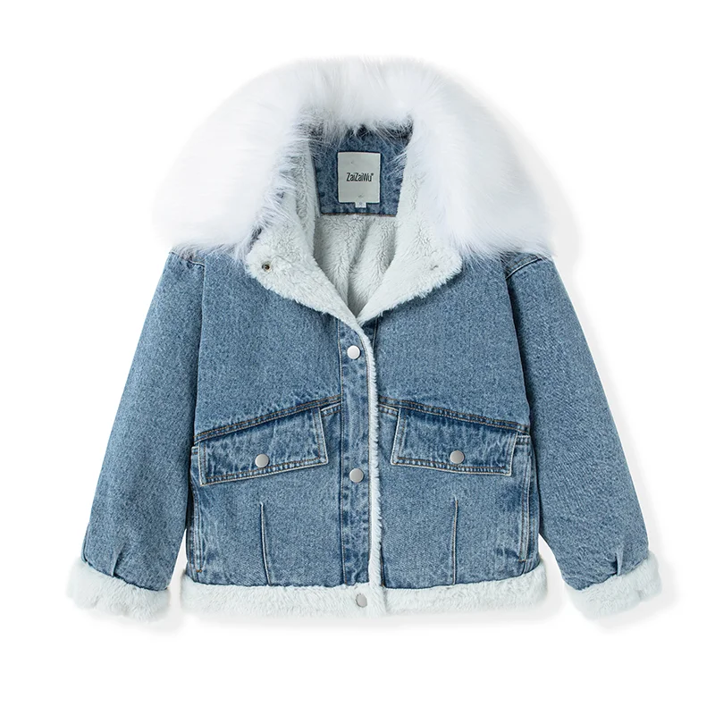 2021 Short Cotton Lapel Jacket With Cotton Cowboy Cotton-padded Coat With Lamb Wool Clip For Girls