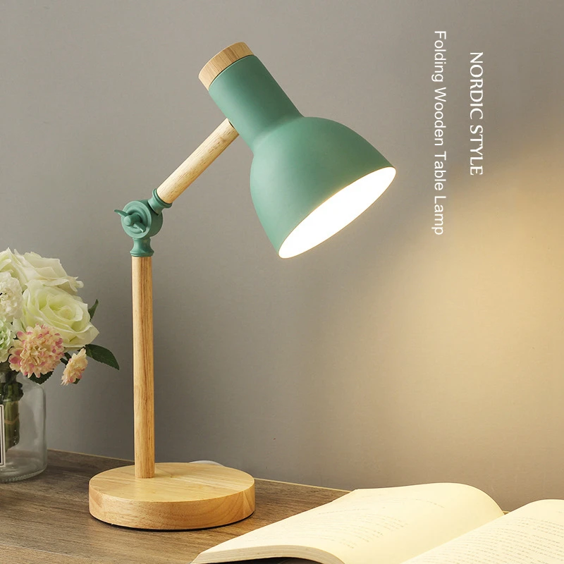 Wooden Art Nordic Table Lamp Folding Simple Eye Protection Reading Desk Lamp