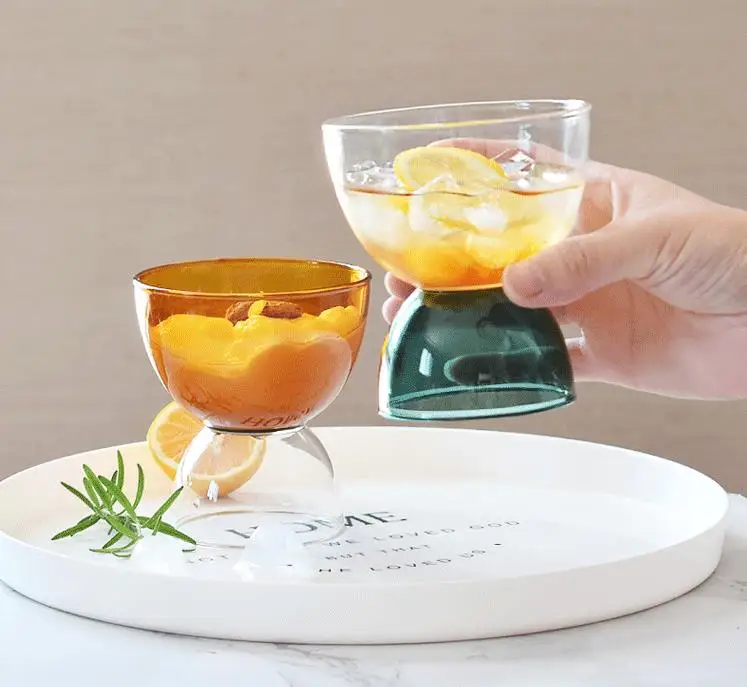 Tableware Fashion Simplicity Yogurt Milkshake Dessert Bowls Ice Cream Colored Glass Cup Fruit and Vegetable Salad Glass Bowl