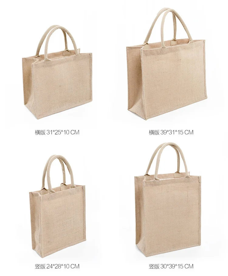 manufacturer recycle natural burlap linen shoulder tote jute bag with hello weekend