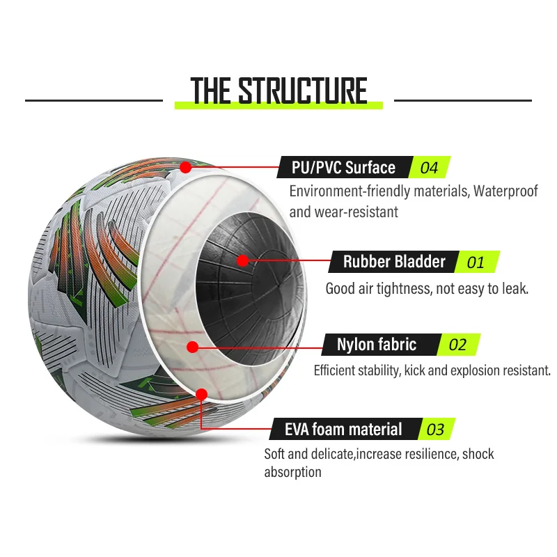2024 High Quality Professional Soccer Football Gradient Green Red Black Stripes PU Thermal Bonded Low Price 16 Years Production