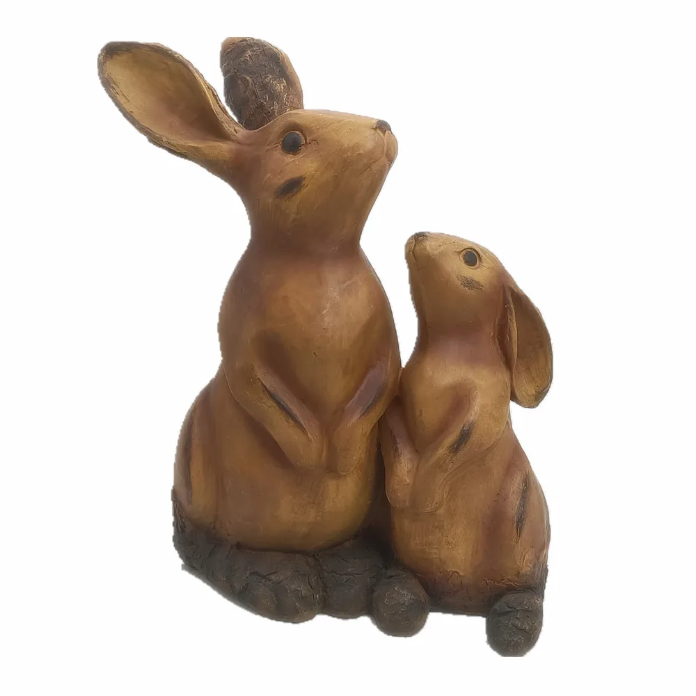 8 Inch Garden Decoration Resin Wood Carved Rabbit Statue Decoration Polyresin Bunny Sculpture Spring Decoration