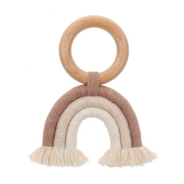 
Rainbow Macrame Teether Wooden Teething Ring 