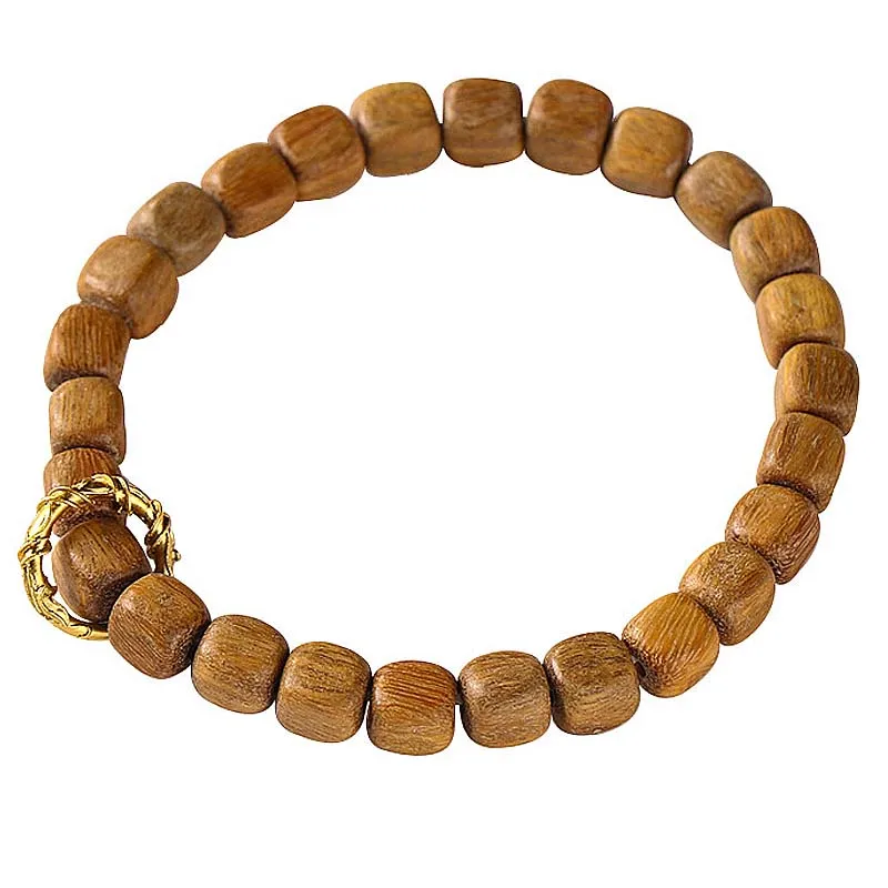 6/8mm Natural Square Cylinder Wood Beads Bracelet Men Classic Elastic Buddhist Prayer Buddha Sandalwood Bracelet Hommes Bileklik