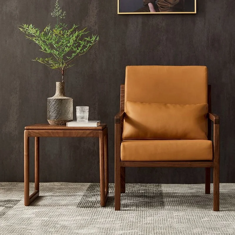 Italian minimalist single sofa chair hotel black walnut leisure chair living room study solid wood sofa chair