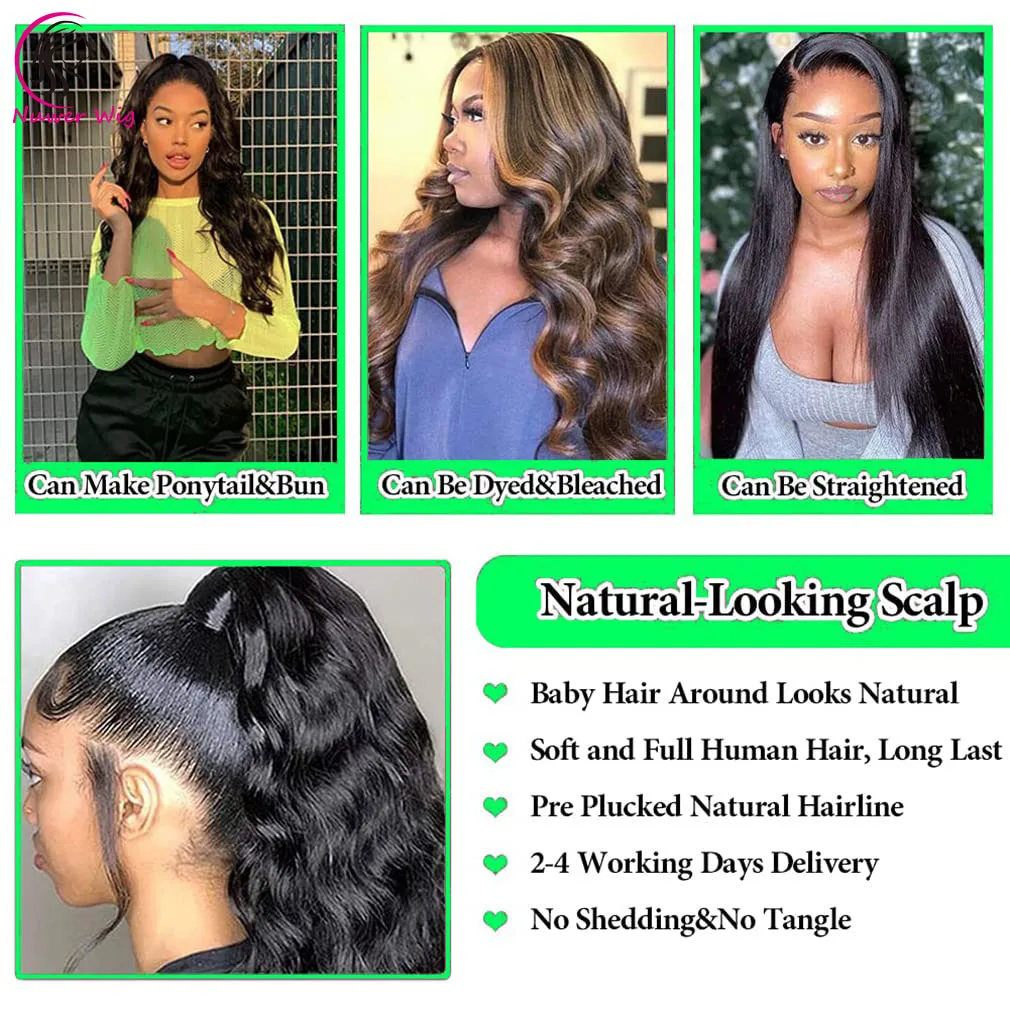 Body Wave 13x4 Transparent Lace Front Wigs Human Hair 180% Dentisy HD Frontal Wigs Pre Plucked with Baby Hair