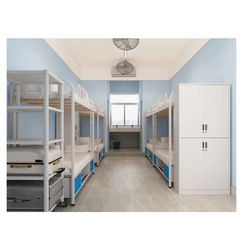 XD Good Quality School Dormitory Furniture Metal Frame 4 People Bunk Bed With Cabinet For Students