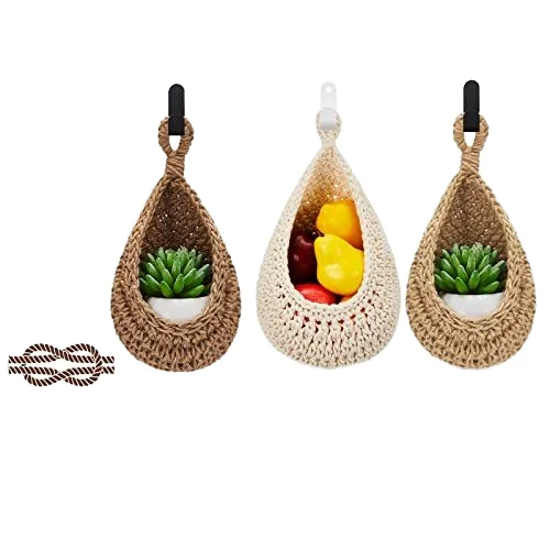 Handwoven Boho Jute Rope Foldable Wall Hanging Basket Eco-Friendly Vegetable Fruit Storage for Pantry Foldable Sundries Basket