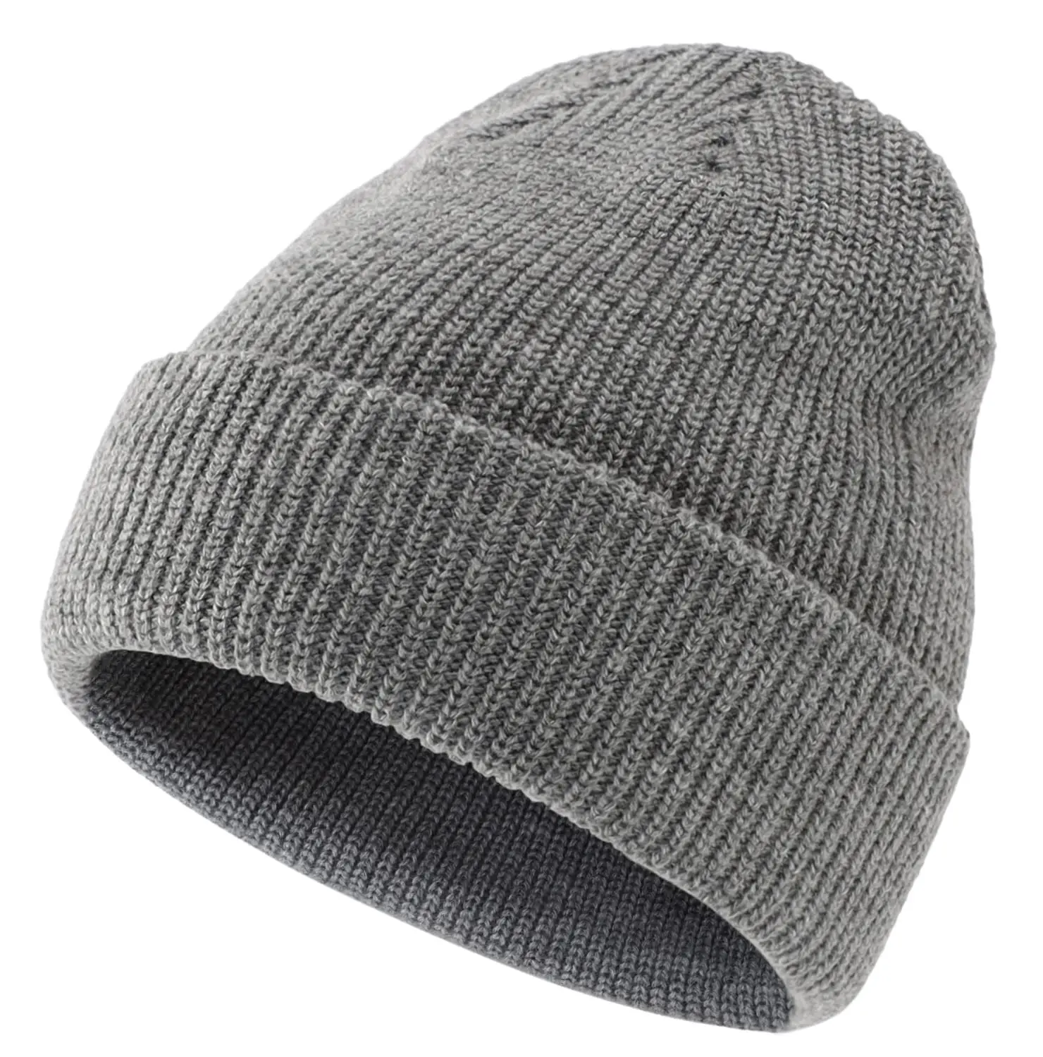 Oem Blank Cuff Acrylic Knitted Winter Custom heather grey Beanie Hats