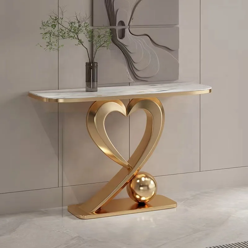 Luxury console table hallway furniture Entry way side table with gold stainless steel frame marble top