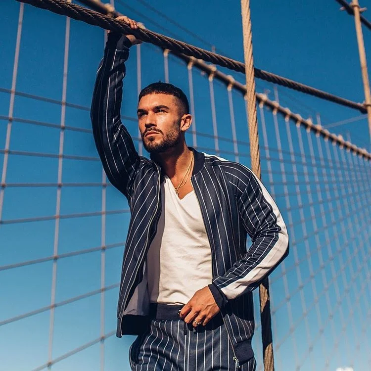 New style casual  fitness workout gym set strips mens plain tracksuit