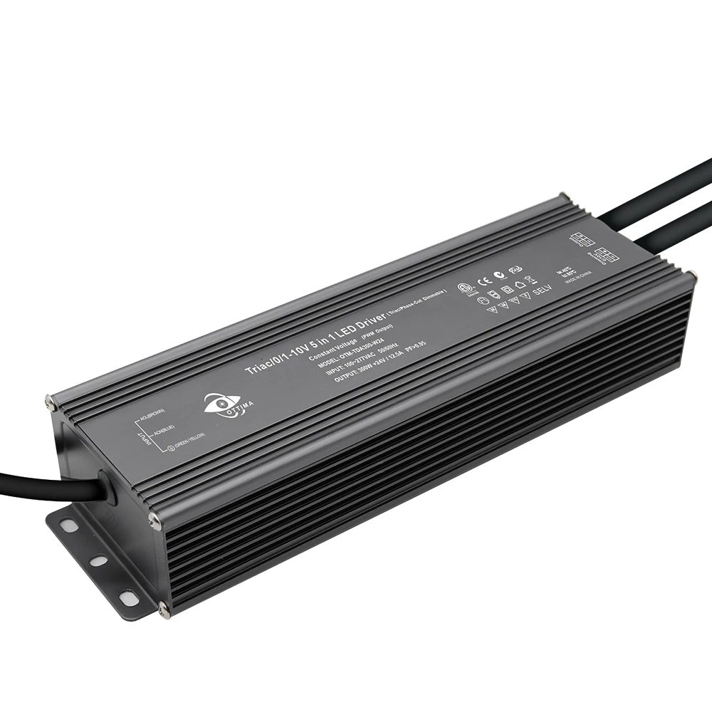 IP67 360W 12V 24V Triac/0-10V/1-10V/Potentiometer/10V PWM 5 in 1 Dimmable Led Driver 7year Warranty Constant Voltage