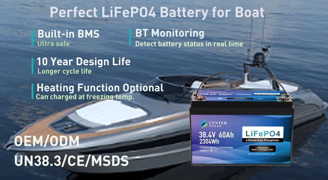 Center Power Trolling Motor Marine Application Fishing Boat Reel 12V 24V 36V 60Ah Marine Deep Cycle Batteries