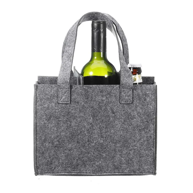 Dark Gray Reusable Wine Bottle Carriers 6 bottles Felt Wine Bottle Tote bag