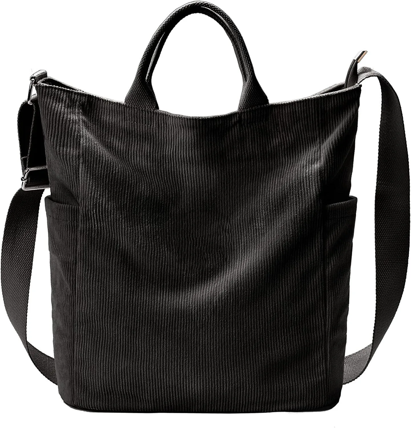 Corduroy Tote Bag Large Messenger Bag Shoulder Hobo Anti Splash Crossbody Zipper Bag Casual Work Shopping Women