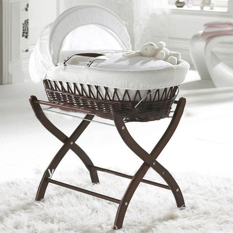 
beautiful willow wicker baby hold basket with fabric and stand 