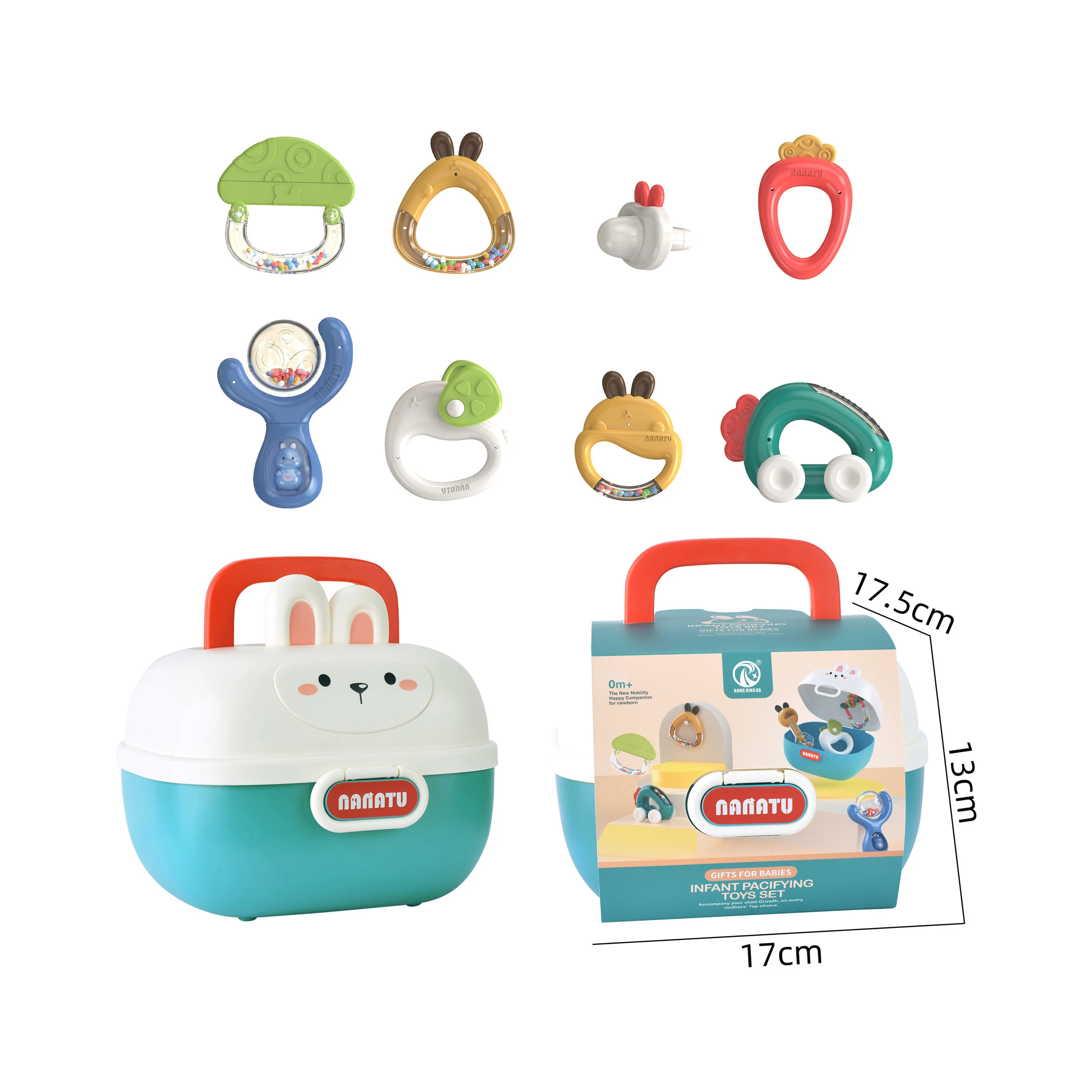 Hot selling new born gift storage box infant teething rattle toy newborn 12 10 6 months rattle set baby toys