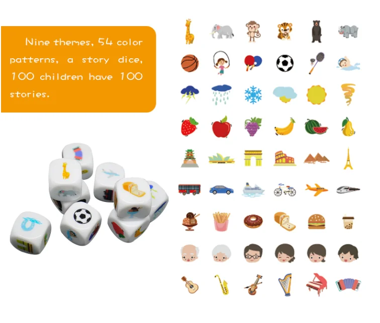 Spot goods D6 9x Acrylic Story Cubes Dices Sets Fun Story Telling Activity Game Educational Toys for Kids Children Boys Girls