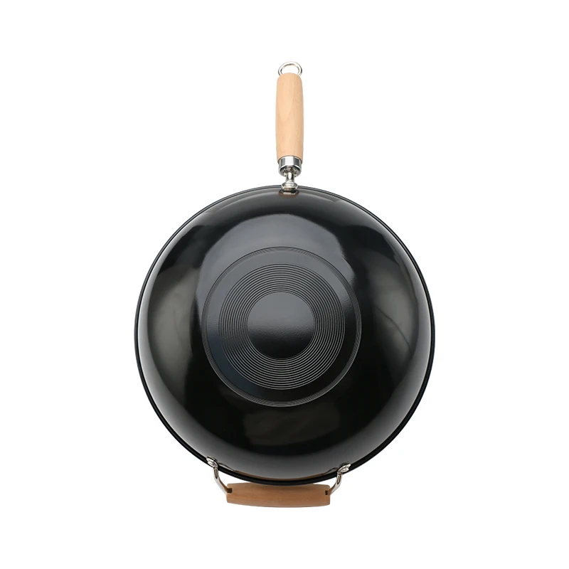 Wok Pan Carbon Steel Non Stick Wooden Handle New 30 Cm Black Carbon Steel Wok Pan