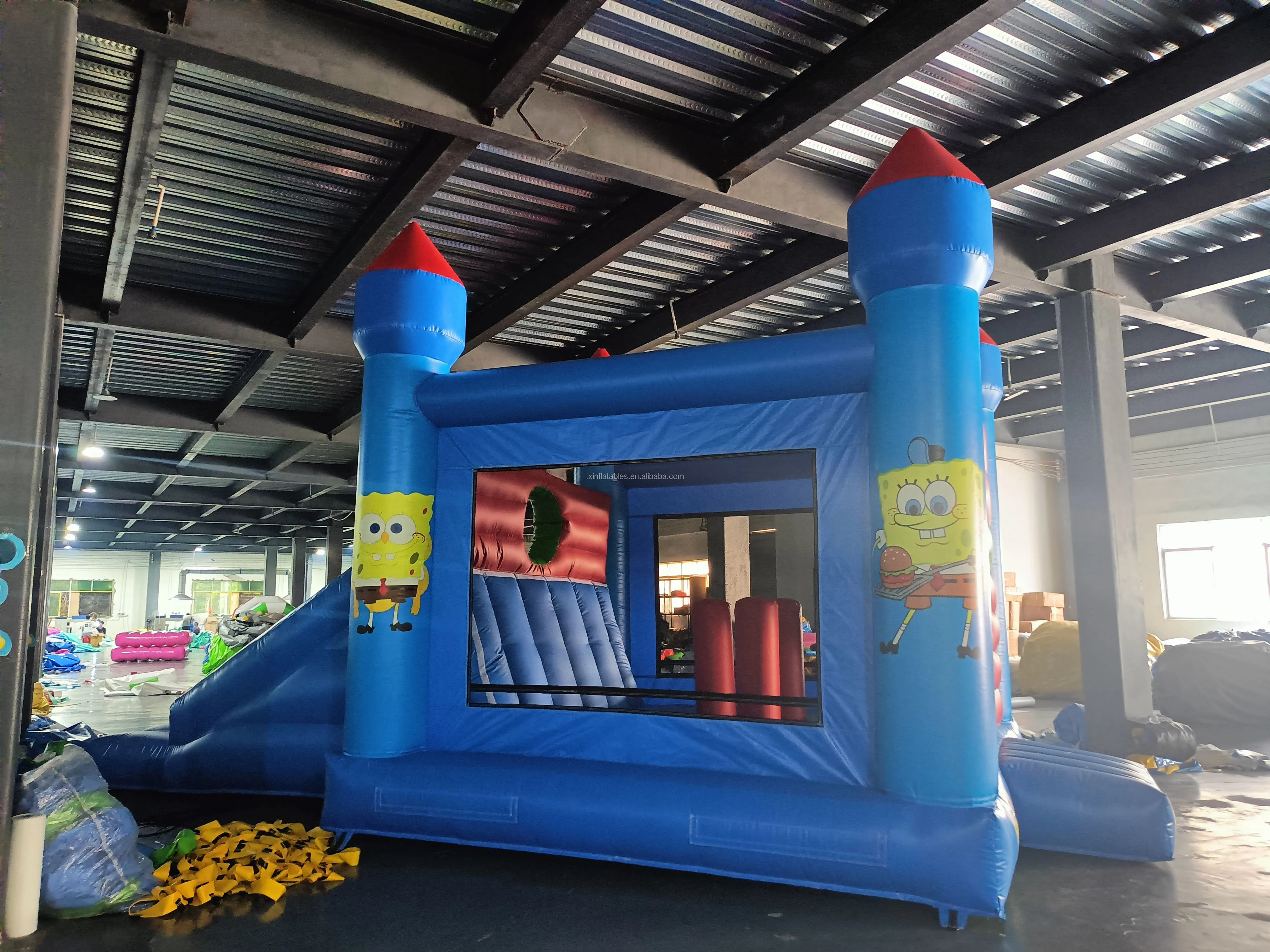 Wholesale Commercial 8x4m Inflatable SpongeBob Bouncy Castle Slide Outdoor Moonwalk Kids Jumper Playground Game For Party Rental