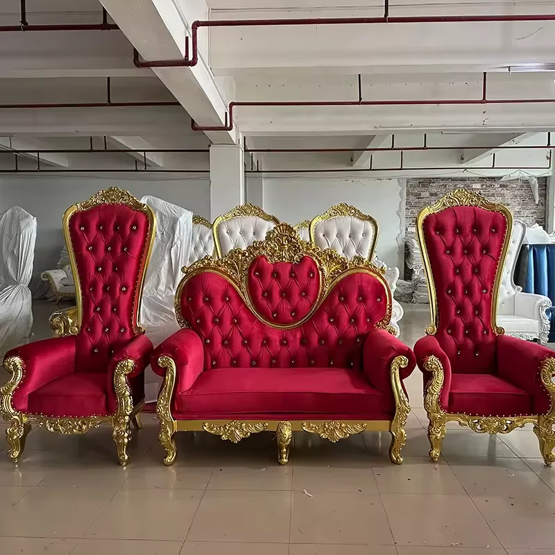 Luxury King And Queen High Back Throne Chairs Gold Royal Wedding Event Hotel Sofa Throne Chairs