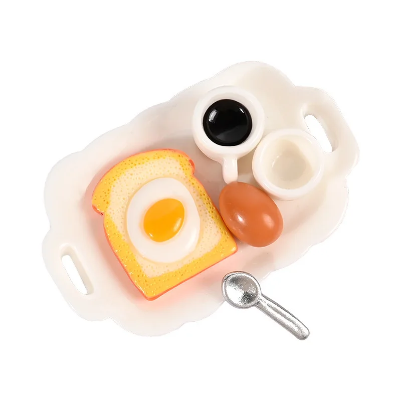 Doll house Miniature Food Breakfast Egg Toast Coffee Cup For Doll Play Food Kitchen Restaurant Accessories Toys